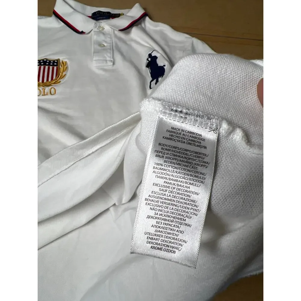 Polo Ralph Lauren Big Pony Polo Shirt XL Classic White USA Crest Short Sleeve**